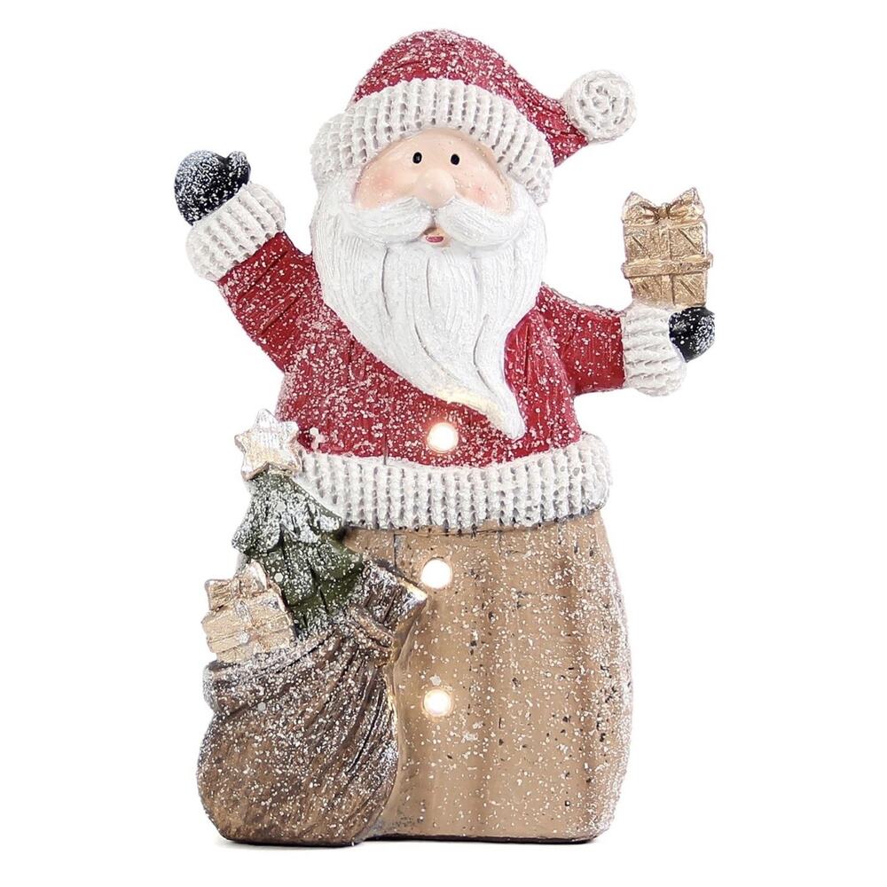 Santa Claus Statue with LED Lights Rustic Christmas Decoration